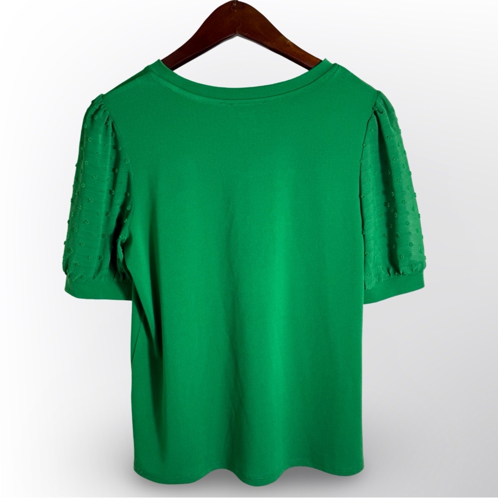 CeCe Green Puff Sleeve Swiss Dot Top Size Small - Picture 2 of 4